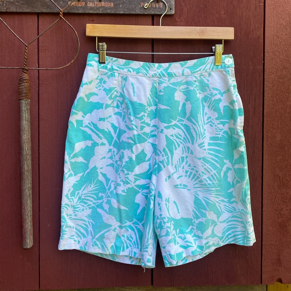 Tropical Print Shorts in Aqua and White